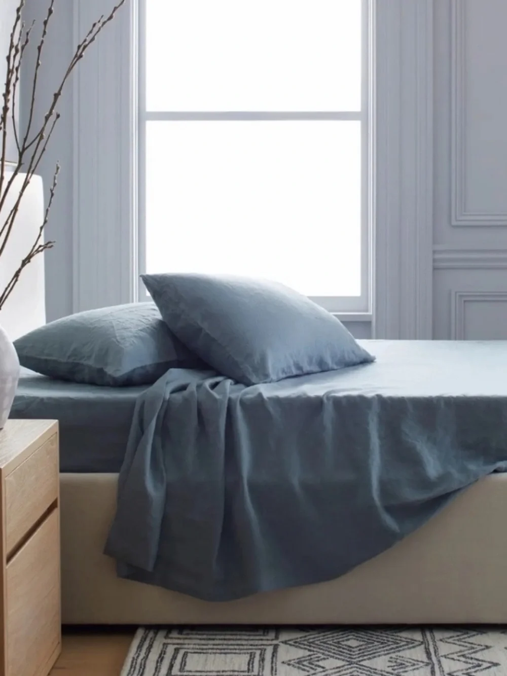 Quince European Linen Dusty Blue Sheet Set - Only 1 pillowcase Queen